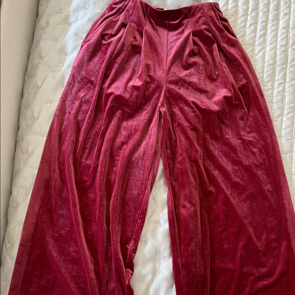Elegant Velvet Wide Leg Pants - Rich Burgundy